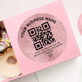 Blush Pink QR-code en aangepaste tekst ronde Stick Ronde Sticker