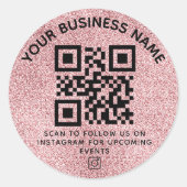 Blush Pink QR-code en aangepaste tekst ronde Stick Sticker (Voorkant)