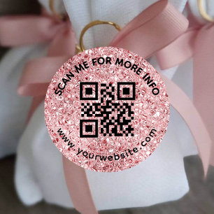 Blush Pink QR-code en aangepaste tekst ronde Stick Sticker