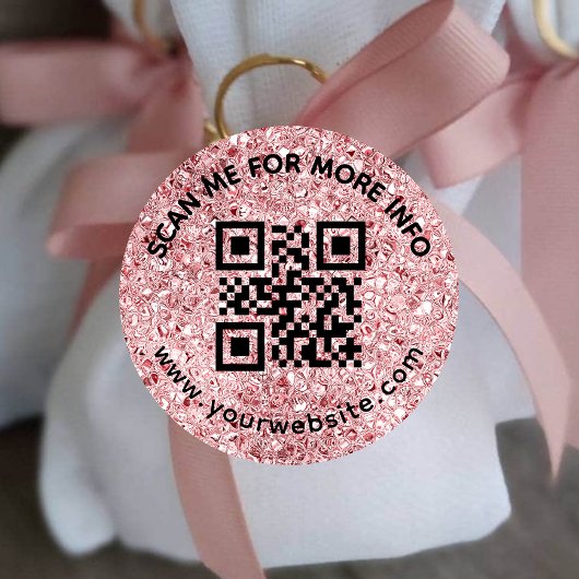 Blush Pink QR-code en aangepaste tekst ronde Stick Sticker