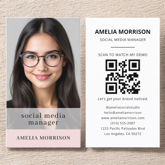 Blush Pink QR Code Foto Minimalist Professional Visitekaartje