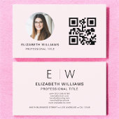 Blush Pink QR Code Foto Monogram Minimalistisch Visitekaartje