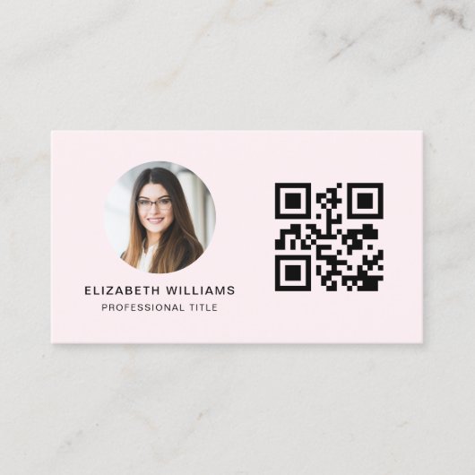 Blush Pink QR Code Foto Monogram Minimalistisch Visitekaartje (Voorkant)