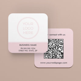 Blush Pink QR Code Logo Square Business Card Vierkante Visitekaartje
