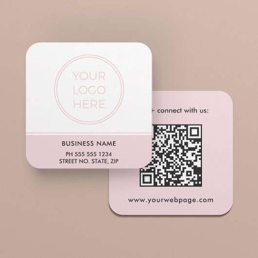 Blush Pink QR Code Logo Square Business Card Vierkante Visitekaartje