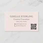 Blush Pink QR Code Minimale Professionele Foto Visitekaartje (Voorkant)