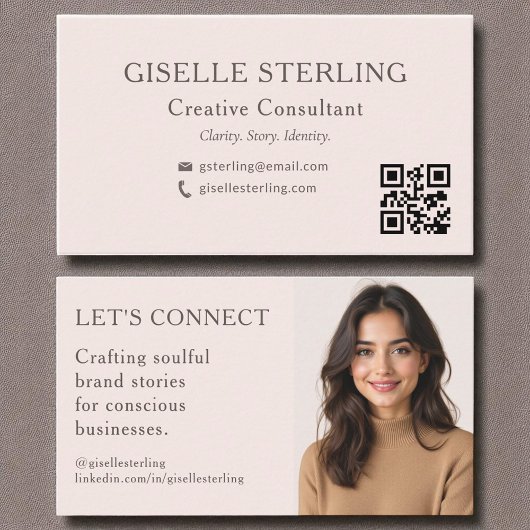 Blush Pink QR Code Minimale Professionele Foto Visitekaartje