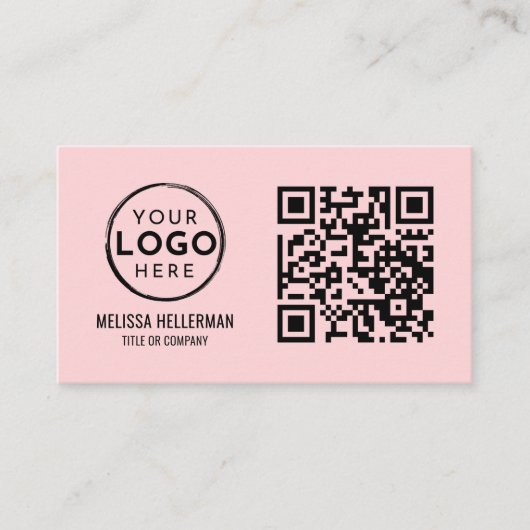Blush Pink QR Code Modern Professionele Foto Logo Visitekaartje (Voorkant)
