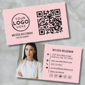Blush Pink QR Code Modern Professionele Foto Logo Visitekaartje