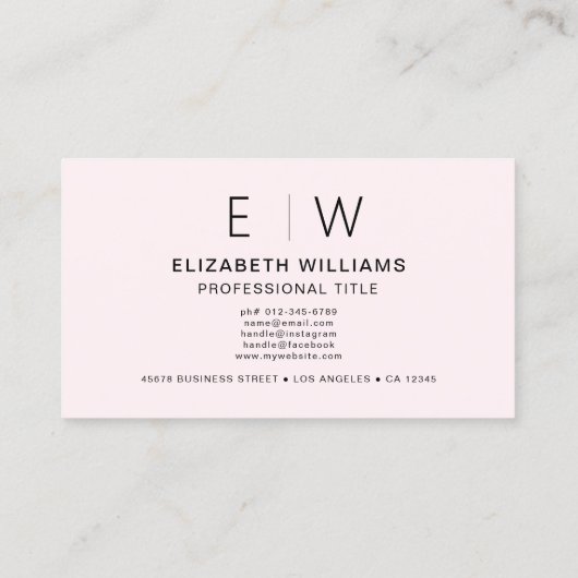Blush Pink QR Code Monogram Minimalistisch Visitekaartje (Achterkant)