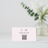 Blush Pink QR Code Monogram Minimalistisch Visitekaartje (Staand voorkant)