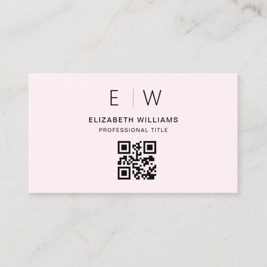 Blush Pink QR Code Monogram Minimalistisch Visitekaartje (Voorkant)