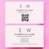 Blush Pink QR Code Monogram Minimalistisch Visitekaartje