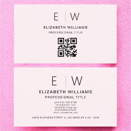 Blush Pink QR Code Monogram Minimalistisch Visitekaartje
