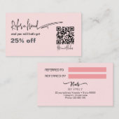 Blush Pink QR Code nagelsalon Referral Kaart Klantenkaartje (Voorkant / Achterkant)