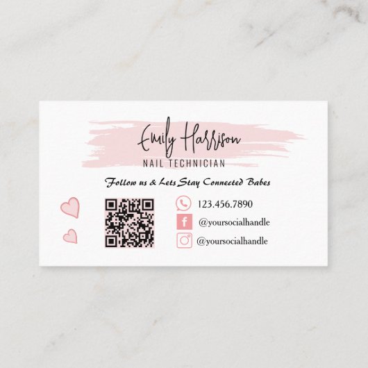 Blush Pink QR CODE Nail Salon Visitekaartje (Achterkant)