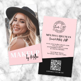 Blush Pink QR Code Photo Logo Makeup Vertical Visitekaartje