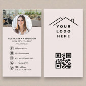 Blush Pink QR Code Real Estate Agent Photo Logo Visitekaartje