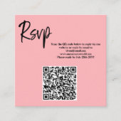 Blush Pink QR Code RSVP Card  Vierkante Visitekaartje (Voorkant)