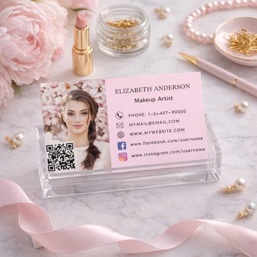 Blush pink qr code social media foto visitekaartje