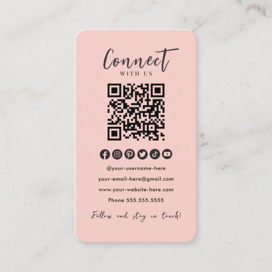 Blush Pink QR Code Verbind met ons Social Media Visitekaartje (Voorkant)