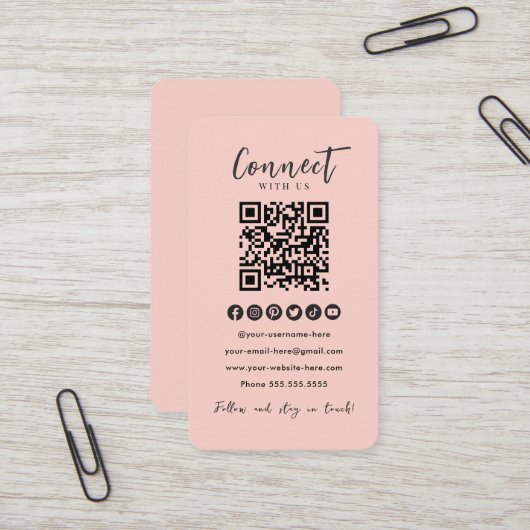 Blush Pink QR Code Verbind met ons Social Media Visitekaartje (Voorkant / Achterkant in situ)