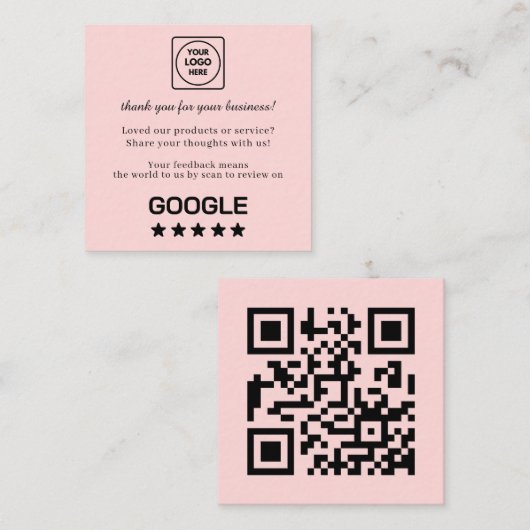Blush Pink QR | Google Reviews Custom Feedback  Vierkante Visitekaartje (Voorkant / Achterkant)