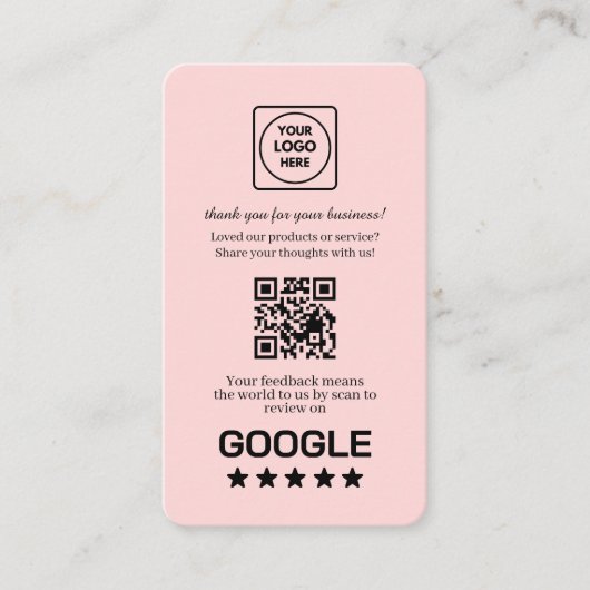 Blush Pink QR | Google Reviews Custom Feedback Visitekaartje (Voorkant)