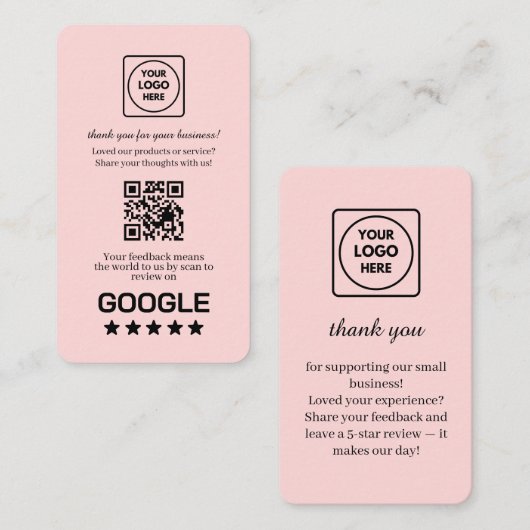 Blush Pink QR | Google Reviews Custom Feedback  Visitekaartje (Voorkant / Achterkant)