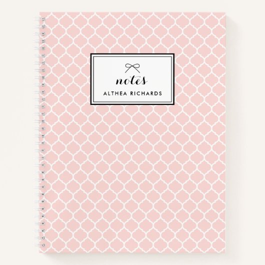 Blush Pink Quatrefoil Gepersonaliseerd Notitieboek (Voorkant)