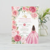 Blush Pink Quinceañera 15 Anos Bloemen Goud Kaart (Staand voorkant)