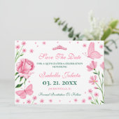 Blush Pink Quinceañera 15e verjaardagsfeestje Save The Date (Staand voorkant)