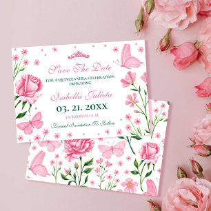 Blush Pink Quinceañera 15e verjaardagsfeestje Save The Date