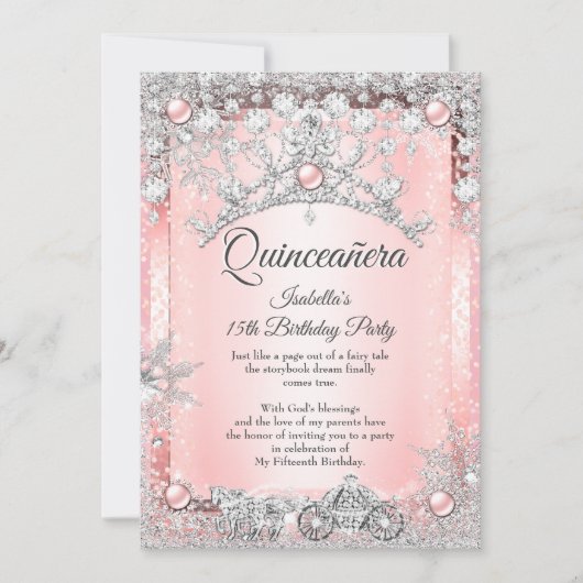 Blush Pink Quinceanera 15th Winter Carriage Kaart (Voorkant)
