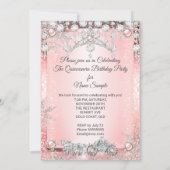 Blush Pink Quinceanera 15th Winter Carriage Kaart (Achterkant)