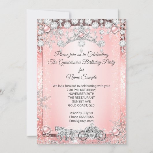 Blush Pink Quinceanera 15th Winter Carriage Kaart (Achterkant)