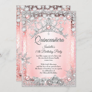 Blush Pink Quinceanera 15th Winter Carriage Kaart