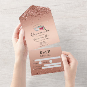 Blush Pink Quinceanera All in One Invitati Uitnodiging