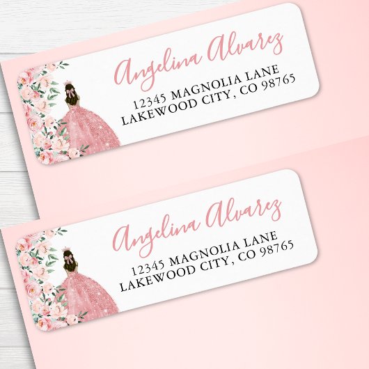 Blush Pink Quinceanera retouradres Etiket