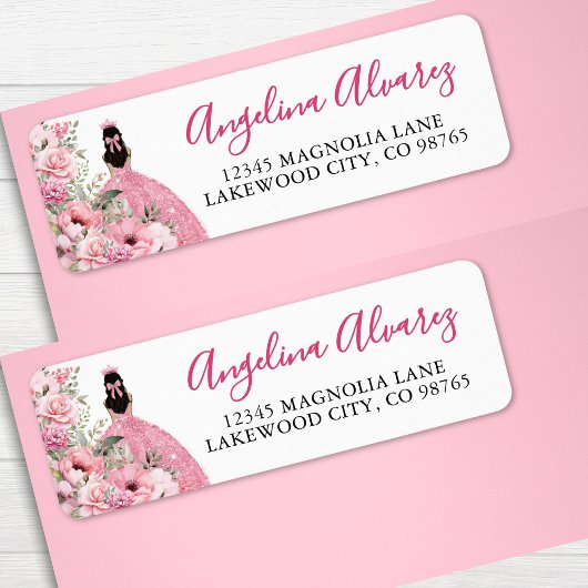 Blush Pink Quinceanera Return Address Etiket