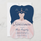 Blush Pink Quinceañera Roya Gown Navy Blue Kaart (Voorkant)