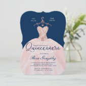 Blush Pink Quinceañera Roya Gown Navy Blue Kaart (Staand voorkant)