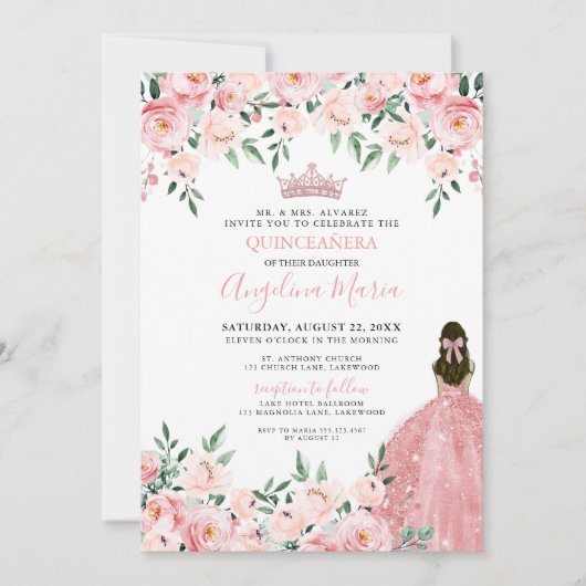 Blush Pink Quinceanera uitnodiging (Voorkant)