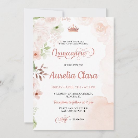 Blush Pink Quinceanera uitnodiging (Voorkant)