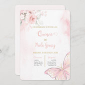 Blush Pink Quinceanera-uitnodiging Kaart (Voorkant / Achterkant)