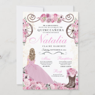 Blush Pink Ranchero Princess Dress Quinceanera Kaart