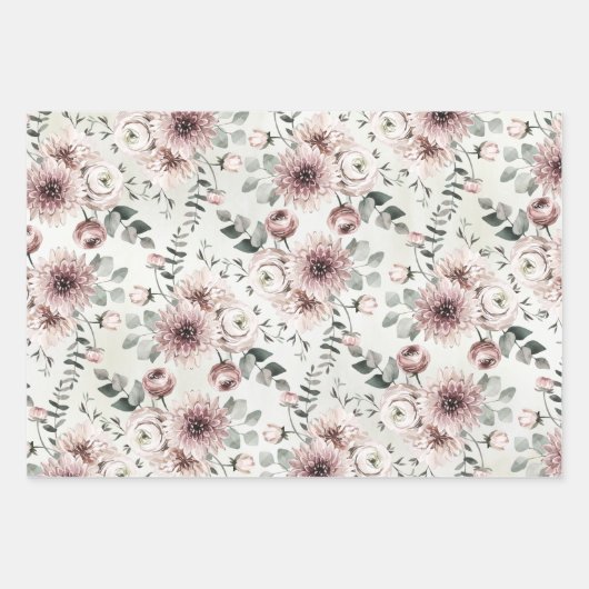 Blush Pink Ranunculus Dahlia Eucalyptus Garden Inpakpapier Vel (Voorkant)