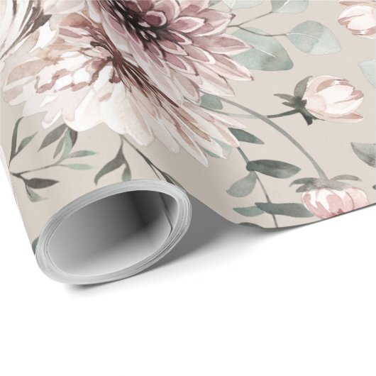 Blush Pink Ranunculus Dahlias Eucalyptus Garden Cadeaupapier (Rol Hoek)