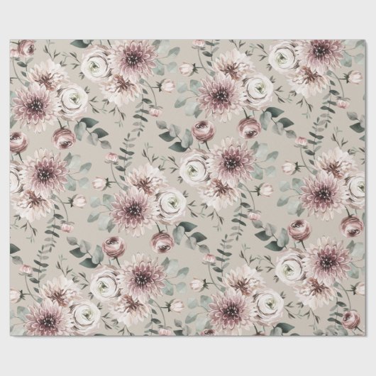 Blush Pink Ranunculus Dahlias Eucalyptus Garden Cadeaupapier (Vlak)