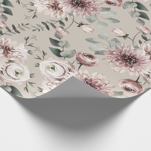 Blush Pink Ranunculus Dahlias Eucalyptus Garden Cadeaupapier (Hoek)